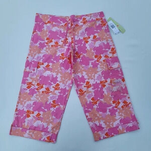 NWT Movie Star Pink Floral Cropped Capri Pants 100% Cotton Sz M